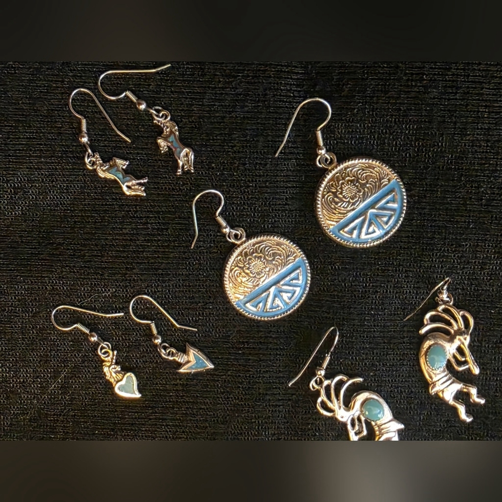 Vintage Western Silver and Blue Earrings Set
